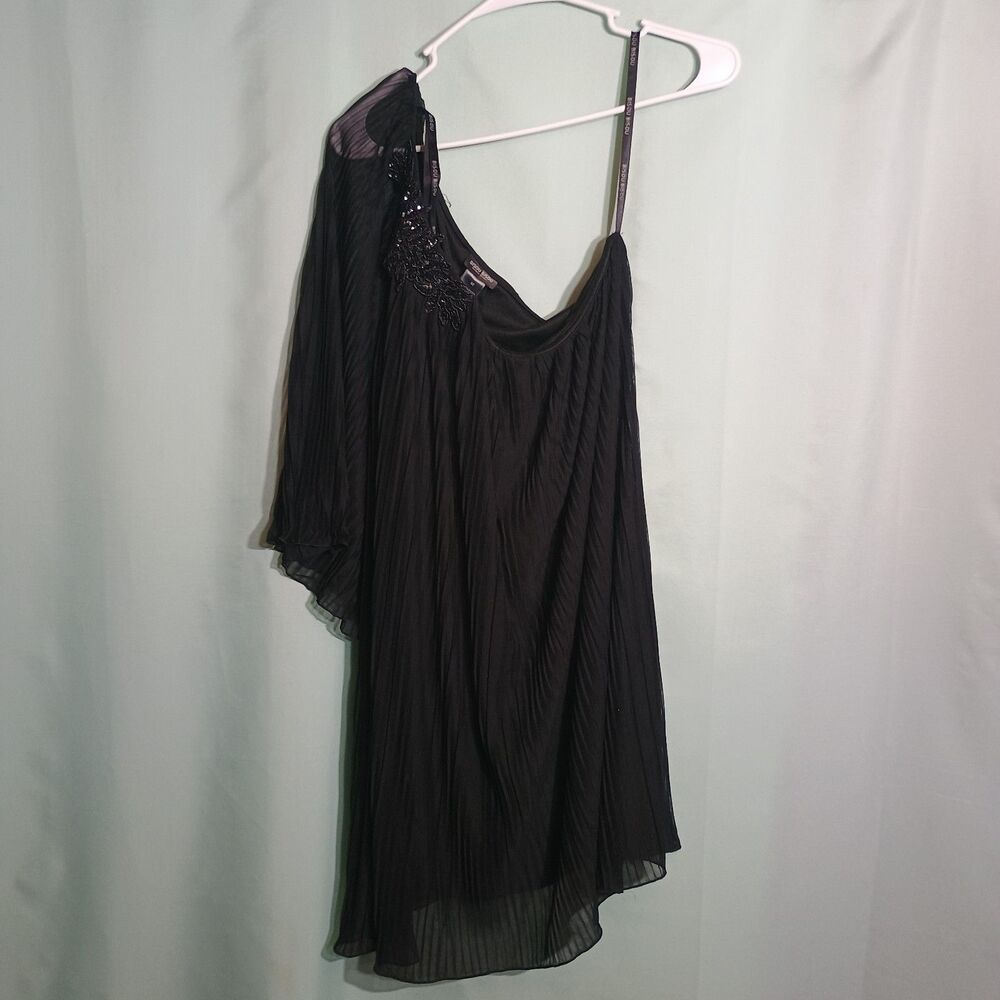 Women’s Black One Shoulder Pleated Blouse – Sequin Embellished Evening Top